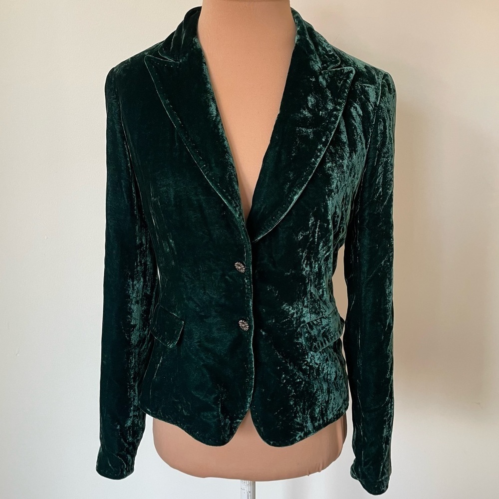 Tahari Green Silk Blend Velvet Holiday Two Button Blazer Jacket M98JR136 EUC XS